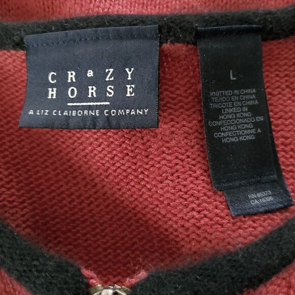 Womens Zip Up Sweater Vest L Red Black Fair Isle Nordic Sequin Angora Accent - Picture 5 of 5